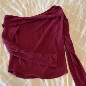 We The Free Off-Shoulder Ribbed Long Sleeve Top - Wine
